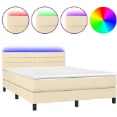 vidaXL Boxspring met matras en LED stof crèmekleurig 140x190 cm