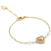 GUESS armband Beloved Heart & Pearls Chain Bracelet Yellow Gold goudkleurig