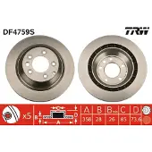 TRW Remschijf DF4759S achter, geventileerd, sterk gecarboniseerd, 1 Stuk