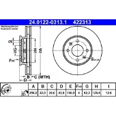 Ate Remschijf 24.0122-0313.1 voorkant, geventileerd, sterk gecarboniseerd, 1 Stuk