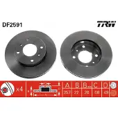 TRW Remschijf DF2591 voorkant, geventileerd, sterk gecarboniseerd, 1 Stuk