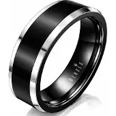 Mendes Wolfraam heren ring Zwart Zilver 8mm-19mm
