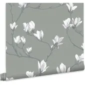 Laura Ashley Magnolia Grove Behang - Bloemen - 10mx52cm - Grijs