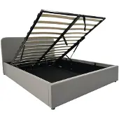 CALICOSY Opbergbed 140x190 cm met hoofdbord bekleed met grijze stof livy