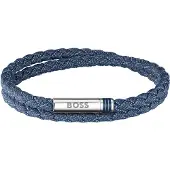 BOSS Dubbelgevlochten armband in denimlook met sluiting met logo