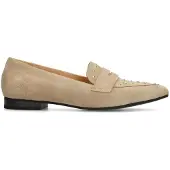 Manfield Beige suède loafers met gouden studs | Maat 36