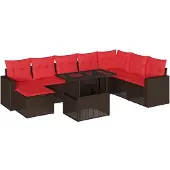 vidaXL 9-delige tuinbankset met kussens, bruin polyrotan