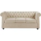 Vente-unique Driezits slaapbank in beige fluweel CHESTERFIELD