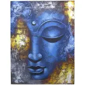 Ancient Wisdom Boeddha schilderij - Blauw gezicht abstract
