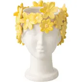 J-Line Bloempot Dame Bloemen Keramiek Wit/Geel – 24,5 cm