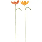 J-Line kunstbloem Gehaakt - polyester - oranje - set van 2