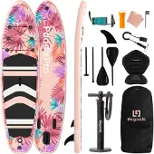 LifeGoods PaddlePro SUP Board - met Zitje - Opblaasbaar Paddle Board - Complete Set - Max. 150KG - 320x81cm - Tropical Roze