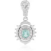 Cavill - Geplateerde Zilveren Hanger - 925 Sterling Zilver - Paraiba Ovale Smaragd 0,276 ct - Cambodjaanse Zirkonia 0,848 ct - Luxe 24x12 mm