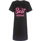 Temptation Dames Nachthemd - Big Shirt - Korte Mouw - Zwart - Maat M