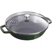 Staub Wok, 30 cm, met deksel, gietijzer, basilicumgroen