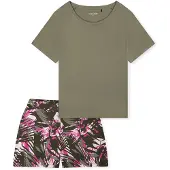 Schiesser Pyjama ' Modern Nightwear ' kaki / jade groen / pink / wit