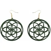 Charme Bijoux Zilveren oorhangers-groen- hout rond - 5.5 cm -