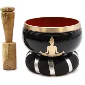 Ancient Wisdom Boeddha klankschalenset - Zwart/Oranje 10,7 cm