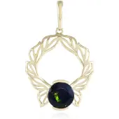Cavill - 9K Geelgouden Hanger - 0,585ct Ronde Mezezo Opaal - Elegant Bladdesign - Luxe Dames Sieraad - 375 Geelgoud - 26x16 mm