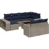 vidaXL 11-delige loungeset voor de tuin met kussens, grijs, kunststof vlechtwerk