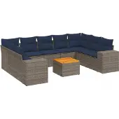 vidaXL 10-delige tuinbankset met kussens, grijs polyrotan