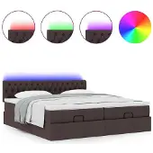 vidaXL Ottoman bed met matrassen en LED's 200x200cm stof donkerbruin
