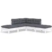 vidaXL 5-delige Loungeset met kussens grenenhout wit