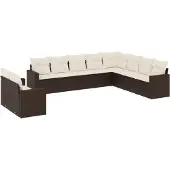 vidaXL 10-delige Loungeset met kussens poly rattan bruin