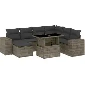 vidaXL 8-delige Loungeset met kussens poly rattan grijs