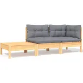 vidaXL 3-delige Loungeset met grijze kussens massief grenenhout