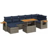 vidaXL 8-delige Loungeset met kussens poly rattan acacia bruin