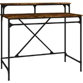 vidaXL Bureau 100x50x90 cm bewerkt hout en ijzer gerookt eikenkleurig