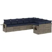 vidaXL 9-delige loungeset voor de tuin met kussens, grijs, kunststof vlechtwerk