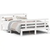 vidaXL Bedframe met hoofdbord massief grenenhout wit 135x190 cm
