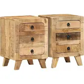 vidaXL Nachtkastje 2 st 37x32x50 cm massief hout ruw mangohout
