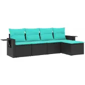 vidaXL 5-delige loungeset voor de tuin met kussens, zwart kunststofvlecht