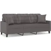 vidaXL Driezitsbank met sierkussens 180 cm kunstleer grijs