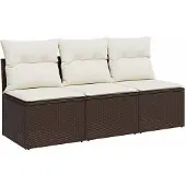 vidaXL Tuinbank 3-zits met kussens poly rattan bruin