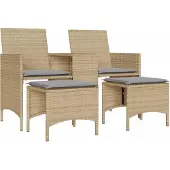 vidaXL Tuinbank 2-zits met tafel en voetenbanken poly rattan beige