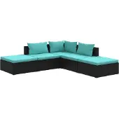 vidaXL 5-delige Loungeset met kussens poly rattan zwart