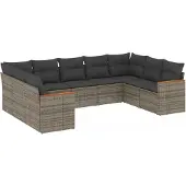 vidaXL 9-delige Loungeset met kussens poly rattan grijs