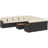 vidaXL 12-delige loungeset voor de tuin met kussens, zwart, polyrotan