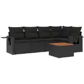 vidaXL 6-delige Loungeset met kussens poly rattan zwart