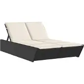 Super Merchant Ligbed 2-persoons met kussens poly rattan zwart