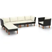 vidaXL 8-delige Loungeset poly rattan en eucalyptushout zwart