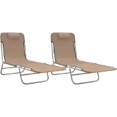 vidaXL Ligbedden 2 st inklapbaar textileen en staal taupe