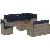 vidaXL 9-delige loungeset voor de tuin met kussens, grijs, kunststof vlechtwerk