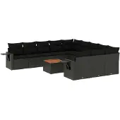 vidaXL 12-delige Loungeset met kussens poly rattan zwart