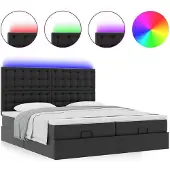 vidaXL Bed poef met matrassen en LED's 160x200cm kunstleer zwart
