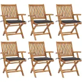 vidaXL Tuinstoelen 6 st inklapbaar met kussens massief teakhout